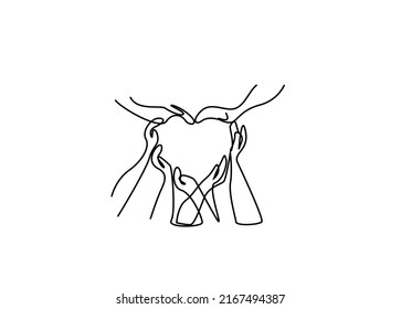 too many people doing heart sign with arms and hands teamwork concept