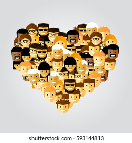 Many people in the form of heart. Vector illustration