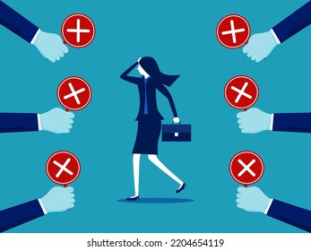 Many people give wrong badges to businesswomen. vector illustration