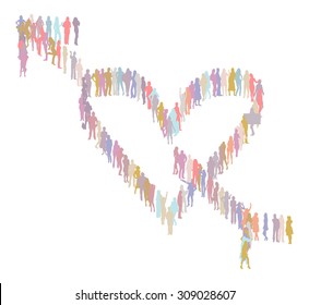 Many People Heart made of Vector Silhouettes 