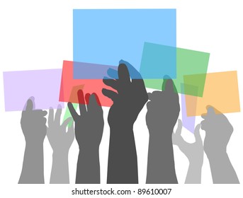 Many People Holding Up Colorful Copy Space Cards In Their Hands