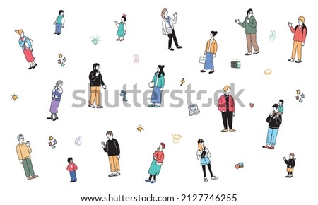 Many people illustrations and icon backgrounds