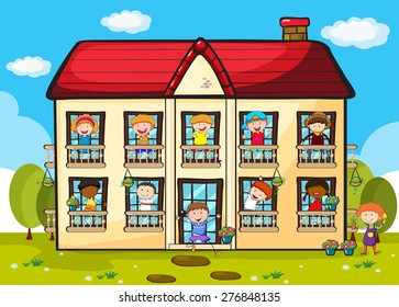 Many people living in big apartment