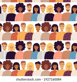 Many People Portrait Seamless Pattern. Vector Illustration of Trendy Background.