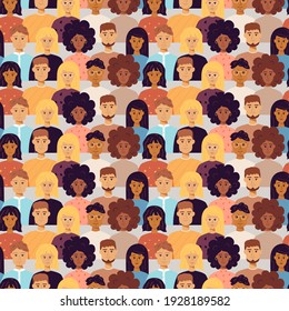 Many People Portraits Seamless Pattern. Vector Illustration of Trendy Background.