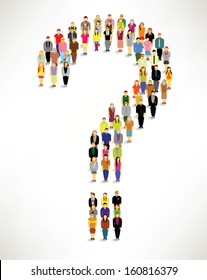 Many people with question mark conceptual vector design