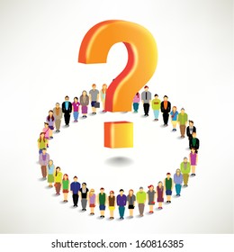 Many people with question mark conceptual vector design