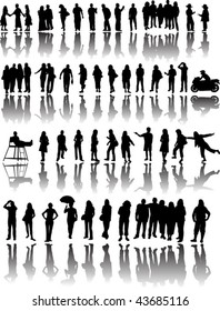 Many people with reflections