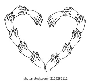  Many People S Hands Making Heart Shape. Love Vector Illustration.