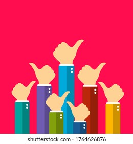 Many people showing thumb up sign, recognition concept vector illustration