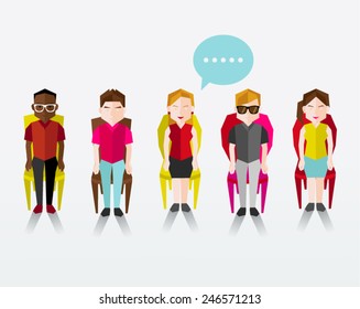 Many People Sitting Together Vector Illustration