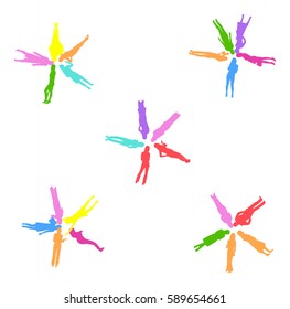 Many People Snowflakes made of Vector Silhouettes 