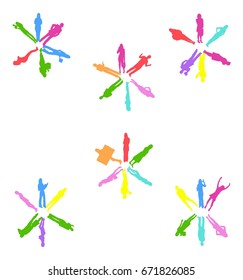 Many People Snowflakes made of Vector Silhouettes 
