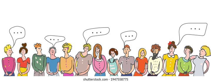 Many people speaking banner. Vector graphic illustration