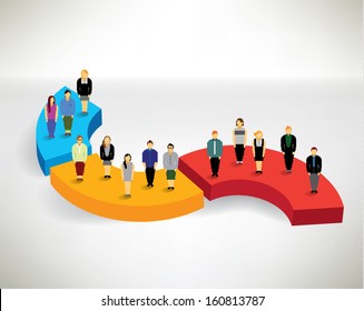 Many people standing on chart conceptual vector design