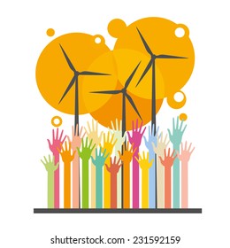 Many people support the use of wind power stations. Vector
