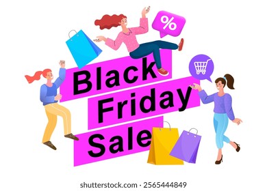 Many people use online shopping services. Smartphone marketing and e-commerce. marketplace for boxing days, discount store, last year sale, back Friday's. Vector illustration.