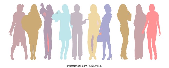 Many People Many Vector Silhouettes 