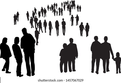 many people walking silhouette vector