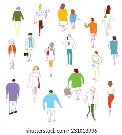 Many people walking, talking and standing - crowd illustration 