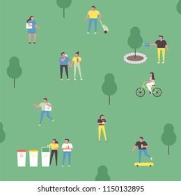 Many people who protect the environment outdoors. flat design style vector graphic illustration set