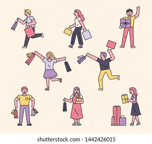 Many people who shop and have gods. flat design style minimal vector illustration.