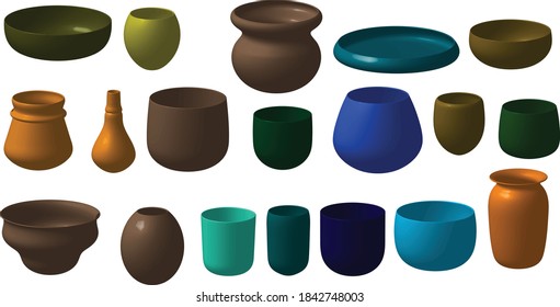 Many pieces of art pottery mud models 