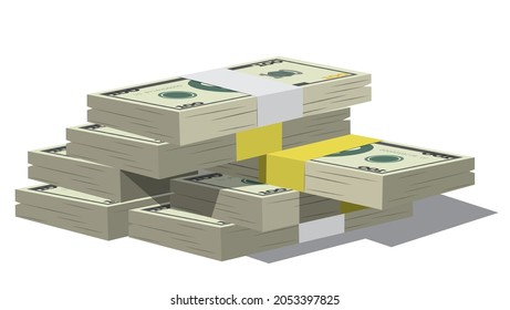 many piles of dollar bundles on the white background. vector illustration