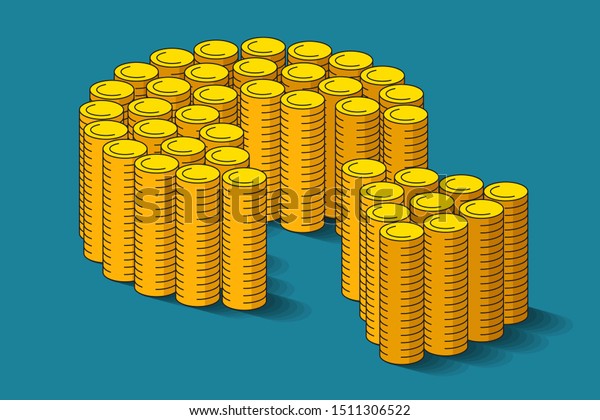 Many piles of gold coins\
are standing side by side and shaping money pie and cut-out part\
near. Concept of tax payments, loan payments, shareholding income\
or donating