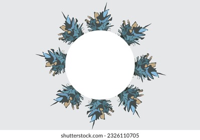 Many pineapples leaves, behind white empty circle for text