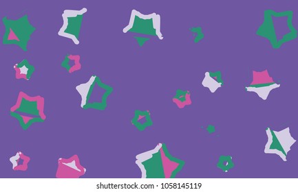 Many Pink, Blue and Green Stars of Different Size