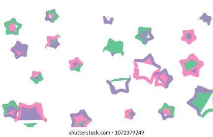 Many Pink, Blue and Green Stars of Different Size