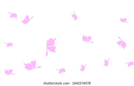 Many Pink Butterflies on White Background