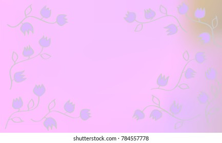Many Pink Flowers with Grey Stems and Leaves on Pink Gradient Background