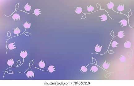 Many Pink Flowers with Leaves and Stems on Dark Blue and Pink Gradient Background