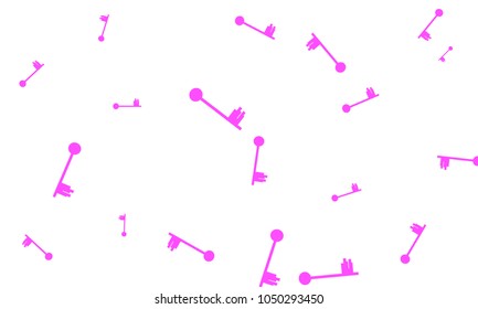 Many Pink Keys of Different Size on White Background