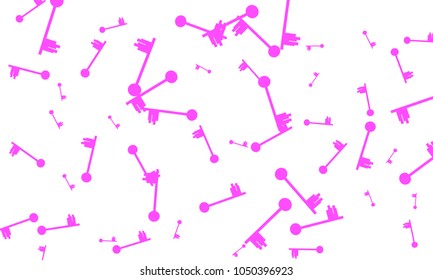 Many Pink Keys of Different Size on White Background
