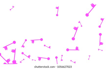 Many Pink Keys of Different Size on White Background