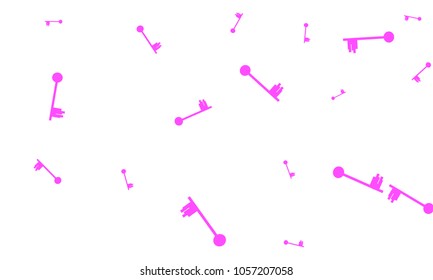 Many Pink Keys of Different Size on White Background