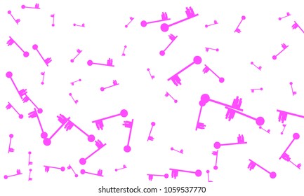 Many Pink Keys of Different Size on White Background