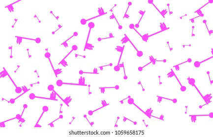 Many Pink Keys of Different Size on White Background