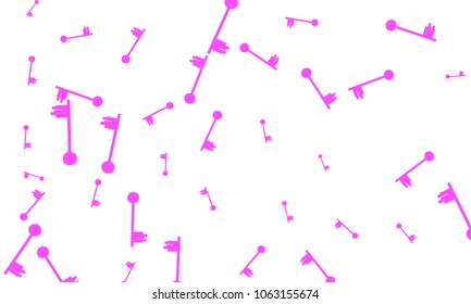 Many Pink Keys of Different Size on White Background
