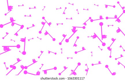 Many Pink Keys of Different Size on White Background