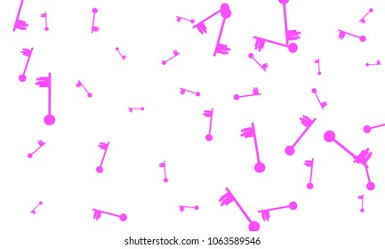 Many Pink Keys of Different Size on White Background