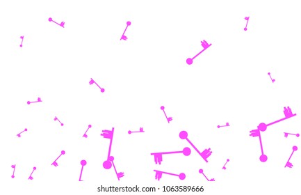 Many Pink Keys of Different Size on White Background