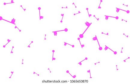 Many Pink Keys of Different Size on White Background