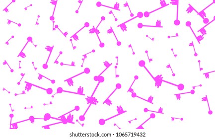 Many Pink Keys of Different Size on White Background