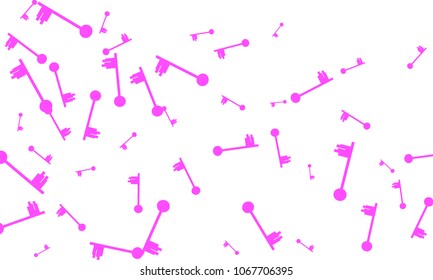 Many Pink Keys of Different Size on White Background