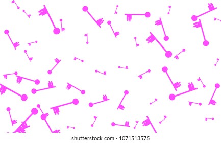 Many Pink Keys of Different Size on White Background