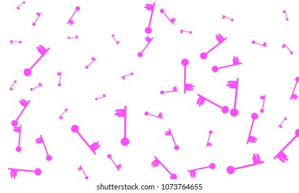 Many Pink Keys of Different Size on White Background